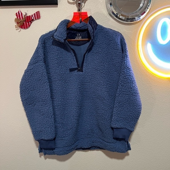 aerie Sweaters - NWOT Aerie Blue Sherpa pullover quarter zip sweater size extra small